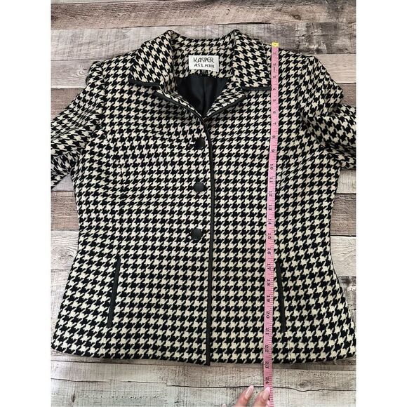 Vintage Kasper APL Houndstooth Black & White Wool 2 Piece Blazer Skirt Set | 10P - Picture 4 of 12